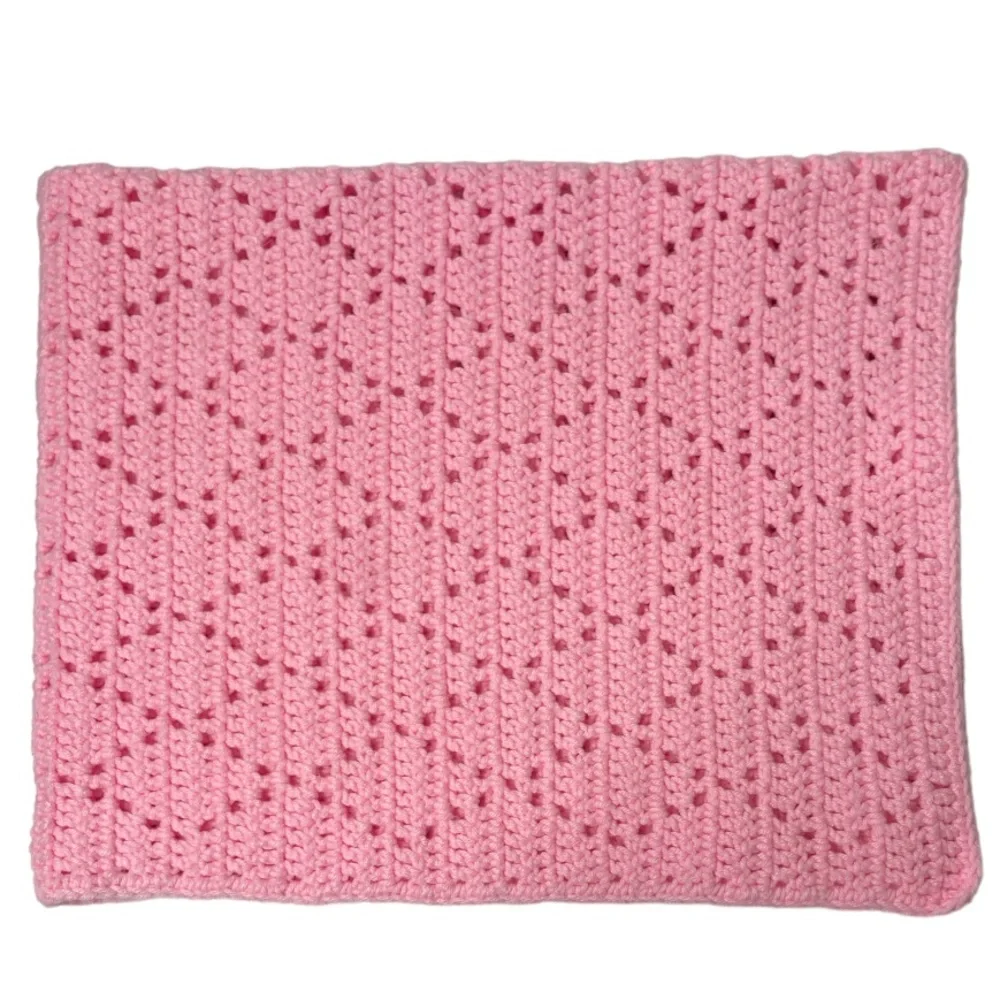 Handmade Crochet Blanket Knit Hand Crafted Quilt Throw Grandma Cottage Core Pink